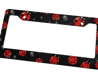 Black Ladybug License Plate Frame, Cute Birthday Gift for Her, Red and Black Car Accessories, New Car Gift for Daughter, Insect Car Decor