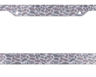 Classic Deer Camouflage Metal License Plate Frame, Neutral Woodland Car Accessory, Hunting Decor Gift