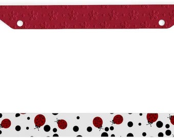Ladybug License Plate Frame, Cute Red and Black Beetle Car Accessories, Whimsical Insect Car Decor for Women, Polka Dot License Plate Holder