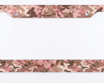 Pink Camo Bow License Plate Frame, Coquette Car Accessory, Pink Camouflage License Plate Holder, Girly Truck Decor