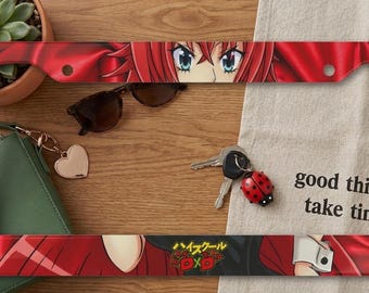 Rias Gremory License Plate Frame, Cute Red Anime License Plate Holder, Red Hair Waifu Car Accessories, Japanese Manga Car Decor