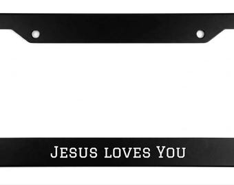 Jesus Loves You License Plate Frame, Christian Car Accessories, Faith Based License Plate Holder, Religious Car Decor for Men Women