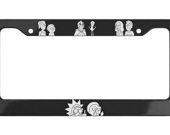 Rick and Morty License Plate Frame, Car Accessories, Rude Cartoon Car Decor, Quirky Black License Plate Holder