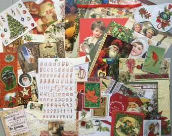 Ephemera Pocket Filled With Fun Bright Pink Green and Vintage Pieces 25 pcs