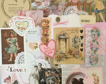 Ephemera Pocket Filled With Fun Bright Pink Green and Vintage Pieces 25 pcs