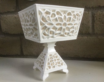 Lenwile Ardalt Artware / Footed / Pedestal White Filigree Square Compote Dish / Japan