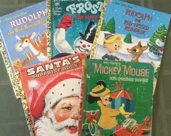 Recycled Book Covers / Golden Book Christmas Rudolph Santa Lot for Junk Journal Ephemera