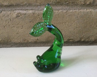 Kanawha Green Glass Breaching Whale Art Glass / Paperweight / Figurine