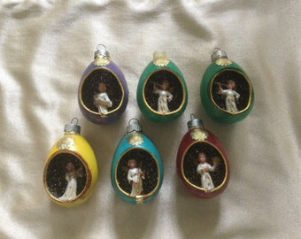 Vintage Plastic Retro Egg Ornaments / Set of 6