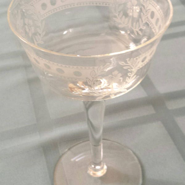 Vintage Irish Crystal Small Wine Cordial Glass Frosted Dot Laurel Pattern