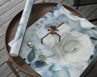 Inpakpapier ijzige witte rozen, unieke cadeauverpakking, essentieel inpakpapier voor kerst, inpakpapierrol, vakantie must-have