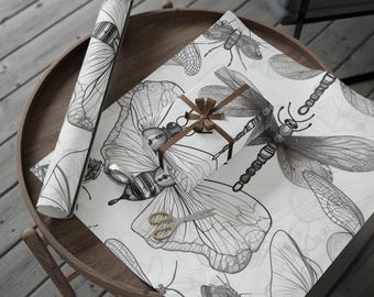 Inpakpapier met lijnenwerk insectenvleugel, unieke cadeauverpakking, inpakpapier voor kerstmis, inpakpapierrol, must-have voor de vakantie