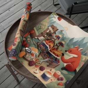 Papel de regalo Mountain Picnic Tales, Papel de regalo único, Papel de regalo esencial para Navidad, Rollo de papel de regalo, Imprescindible para las fiestas