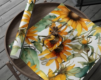 Inpakpapier met wilde stengel zonnebloemen, unieke cadeauverpakking, essentieel inpakpapier voor kerst, inpakpapierrol, vakantie must-have