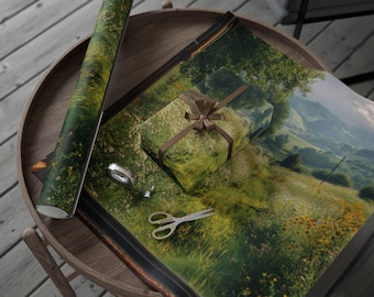 Vintage Meadow Ride-inpakpapier, unieke cadeauverpakking, essentieel inpakpapier voor kerst, inpakpapierrol, vakantie must-have