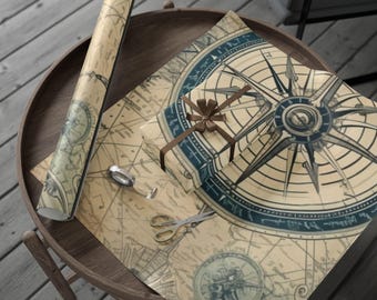 Inpakpapier oude zeekaart, unieke cadeauverpakking, inpakpapier voor kerstmis, inpakpapierrol, must-have voor de vakantie