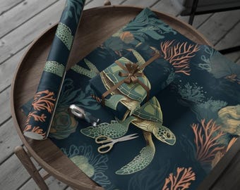 Inpakpapier Turtle Kelp Float, unieke cadeauverpakking, essentieel inpakpapier voor kerst, inpakpapierrol, must-have voor de vakantie
