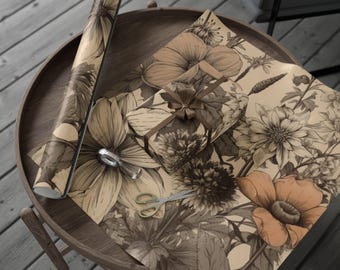 Antique Bloom Sketches Cadeaupapier, unieke cadeauverpakking, inpakpapier voor kerstmis, inpakpapierrol, must-have voor de vakantie