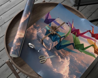 Inpakpapier origami regenboogkraanvogel, unieke cadeauverpakking, essentieel inpakpapier voor kerst, inpakpapierrol, vakantie must-have