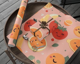 Papel de regalo Kawaii Fruit Parade, envoltorio único, papel de regalo navideño imprescindible, rollo de papel de regalo, imprescindible para las fiestas.