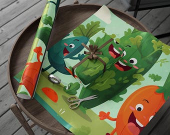 Papel de regalo Veggie Friends Garden, envoltorio único, papel de regalo esencial para Navidad, rollo de papel de regalo, imprescindible para las fiestas.