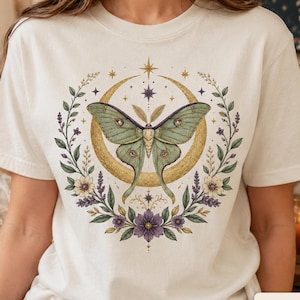 Luna Moth Shirt, Celestial Botanical Moth Tee, Mystic Comfort Colors Shirt