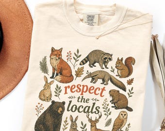 Graphic Tee Woodland: Respect Locals Wildlife Design, Earthy Style Shirt | Ring Spun Cotton, Relaxed Fit | Unisex Sizes