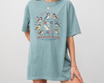Freedom Flock Shirt, Cute Patriotic Bird USA Celebration Tee