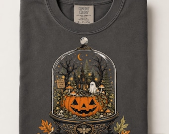 Halloween Terrarium Shirt, Ghost Pumpkin Cloche Tee, Spooky Cottagecore Comfort Colors T-Shirt