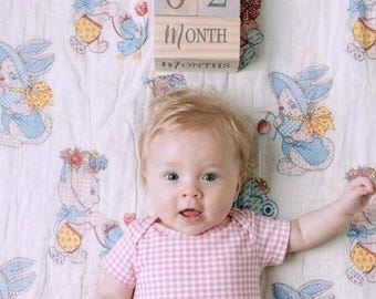 Vintage 1950s Photo Prop Easter Nursery Wall Decor Baby Quilt Bunny Bear Duck