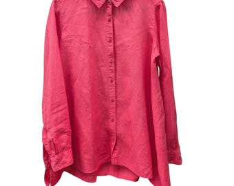 Med Eileen Fisher 100% ekologisk irländsk linneskjorta rosa/röd USA Lagenlook Vintage