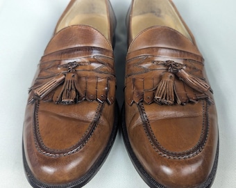11.5 N Vintage Johnston & Murphy Men's Kiltie Tassel Loafers Brown Leather
