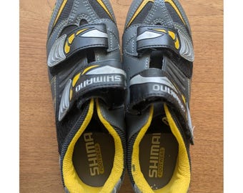 Zapatillas de ciclismo Shimano SH-M038 vintage W 7 EUC 2002, color gris y amarillo, para MTB y spinning.