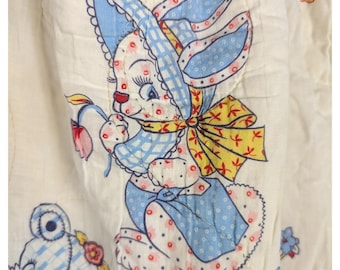 Vintage 1950s Photo Prop Easter Nursery Wall Decor Baby Quilt Bunny Bear Duck