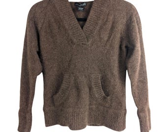 L Y2K Willi Smith Cashmere Hoodie Sweater Brown Cropped Kangaroo Pocket Women