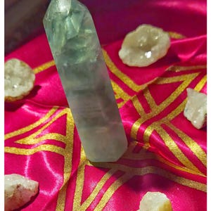 Fluorite Crystal Tower 4" Polished Clear Green/Blue - Heart Third Eye Chakra Healing 154g