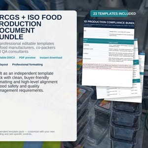 BRCGS + ISO-livsmedelsproduktionsefterlevnadspaket: 23 redigerbara Word-mallar (DOCX)