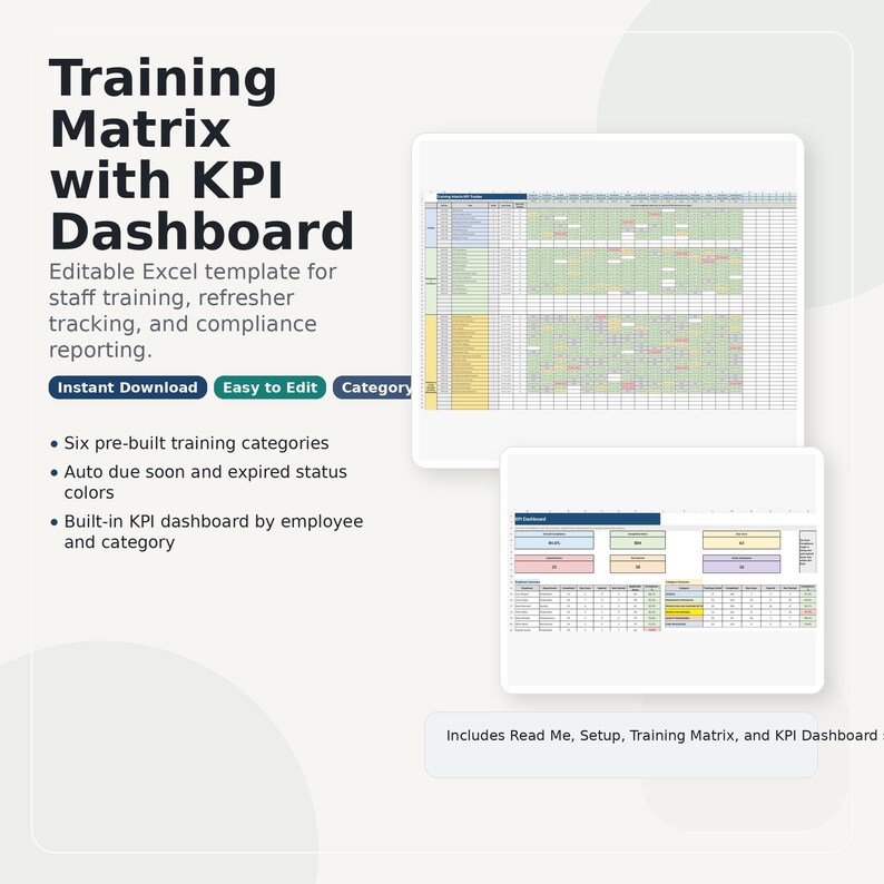 Training Kpi Excel Employee Training Matrix Excel Template | KPI Compliance Tracker ...