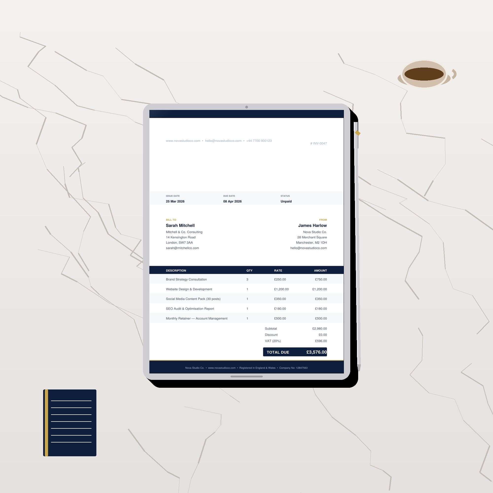 Editable PDF Invoice Template | Small Business, Freelancer UK Billing ...