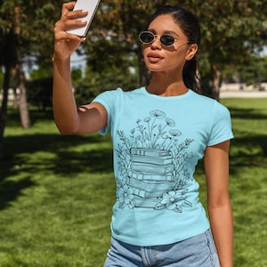 Stack of Books with Wildflowers Tee | Floral Reading Illustration