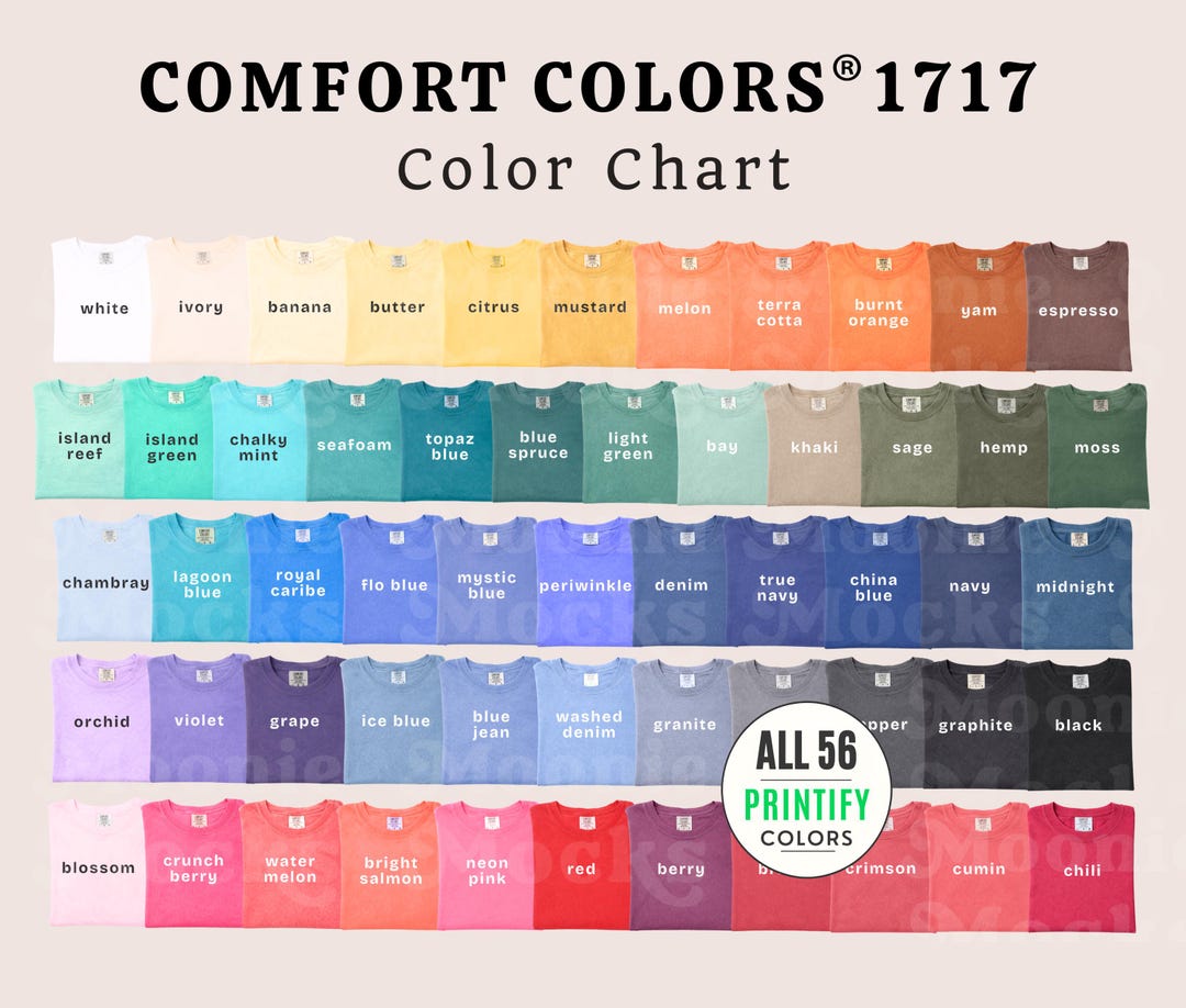 Comfort Colors 1717 Color Chart for Printify, Editable Canva Color ...