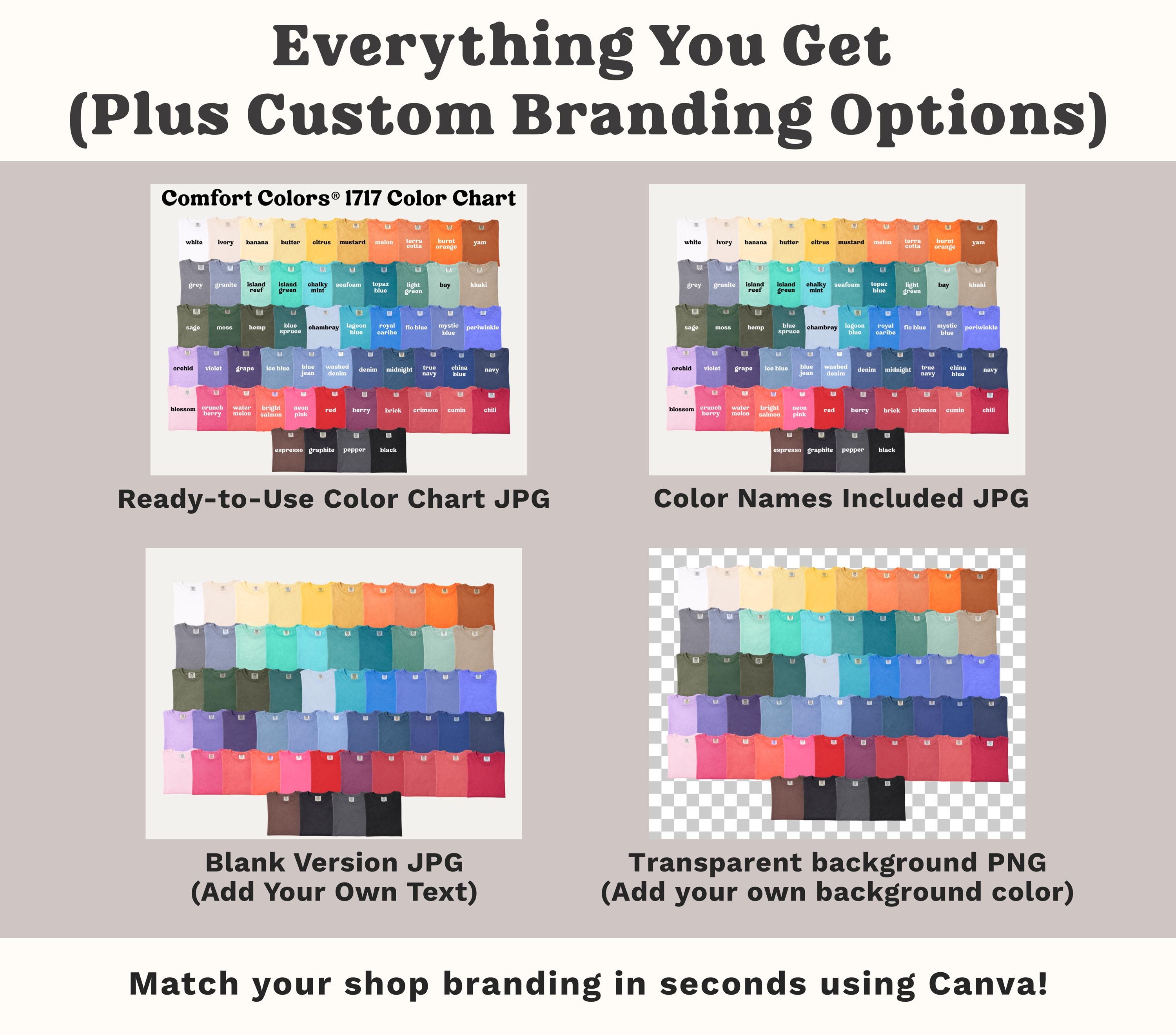 Comfort Colors 1717 Color Chart for Printify, Editable Canva Color ...
