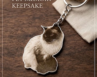 Your Photo Keychain, Custom Pet Memorial Gift, Personalized Dog Portrait, Engraved Cat Photo Charm, Unique Handmade Gift for Animal Lovers