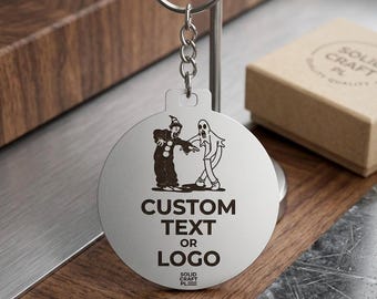 Custom Text Metal Keychain, Personalized Engraved Gift with Vintage, Old School Keyring, Unique Birthday Present, Personalized Silver Charm