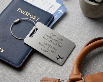 Personalized Stainless Steel Luggage Tag - Custom Engraved Metal Travel Tag | Personalized Travel Gift, Suitcase ID Tag, Aircraft Design