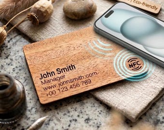 Custom Wooden NFC Business Card – Personalized Laser Engraved Smart Card – Eco-Friendly Digital Business Card – Wood Contact Card