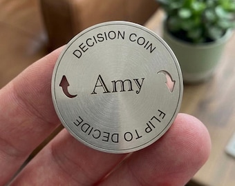 Personalized Stainless Steel Decision Maker Coin - Custom Name & Text | Couples Gift, Anniversary Present, Fun Flip to Decide Coin, 40mm