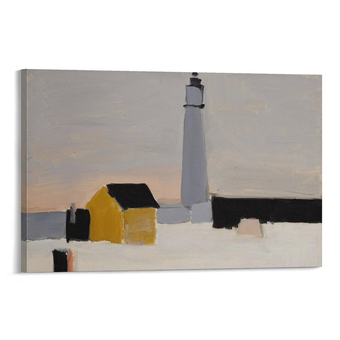 Minimalist Lighthouse Coastal Art Print With Yellow House Abstract ...