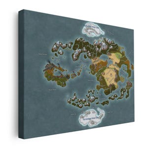 Fantasy World Map Canvas Print, Vintage Adventure Cartography Wall Art, Blue Ocean Island Map Decor for Living Room Office