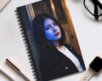 Portrait of Woman in Blue Light Spiral Journal | Photo Notebook